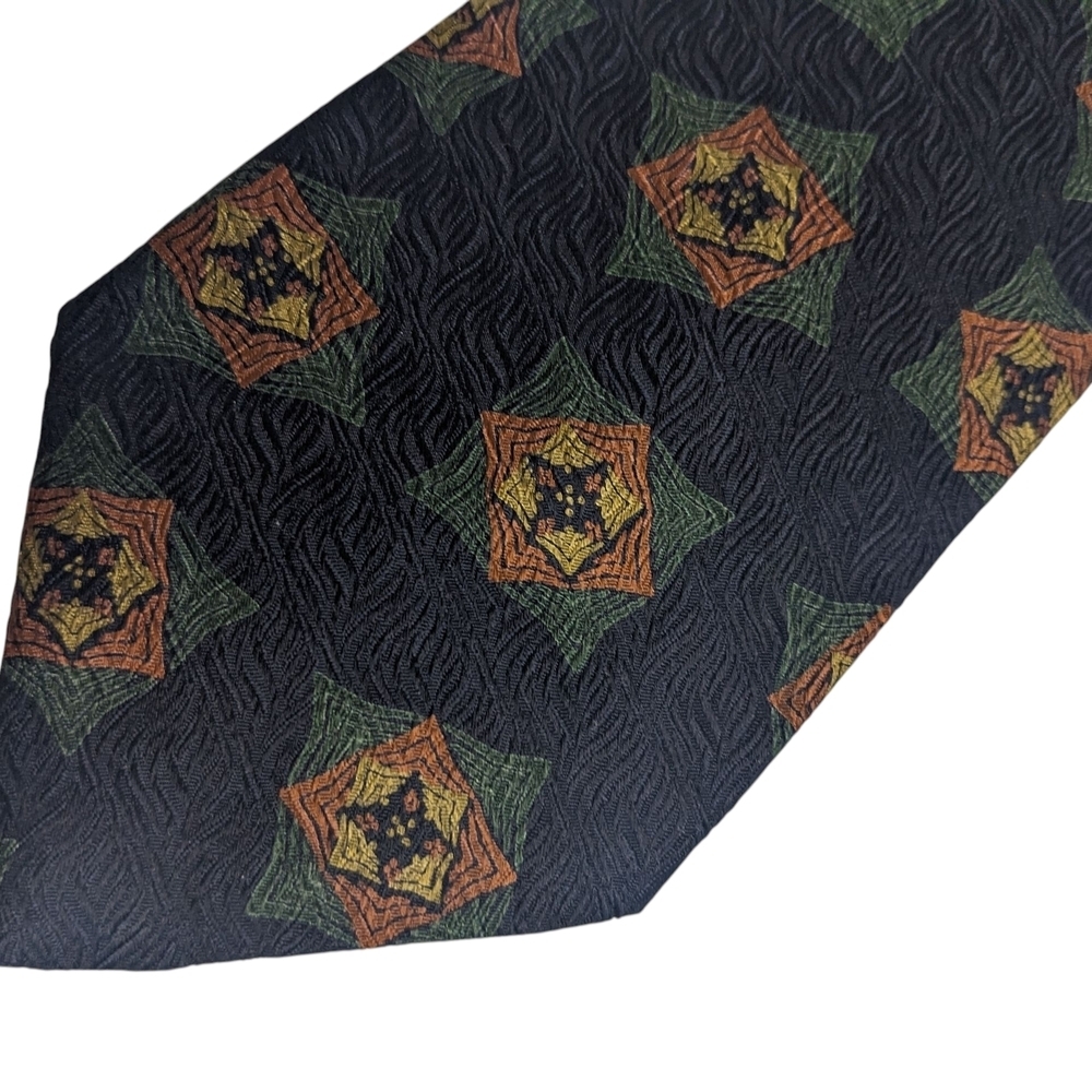 Giorgio Armani Black Tie with Orange and Green Floral Pattern